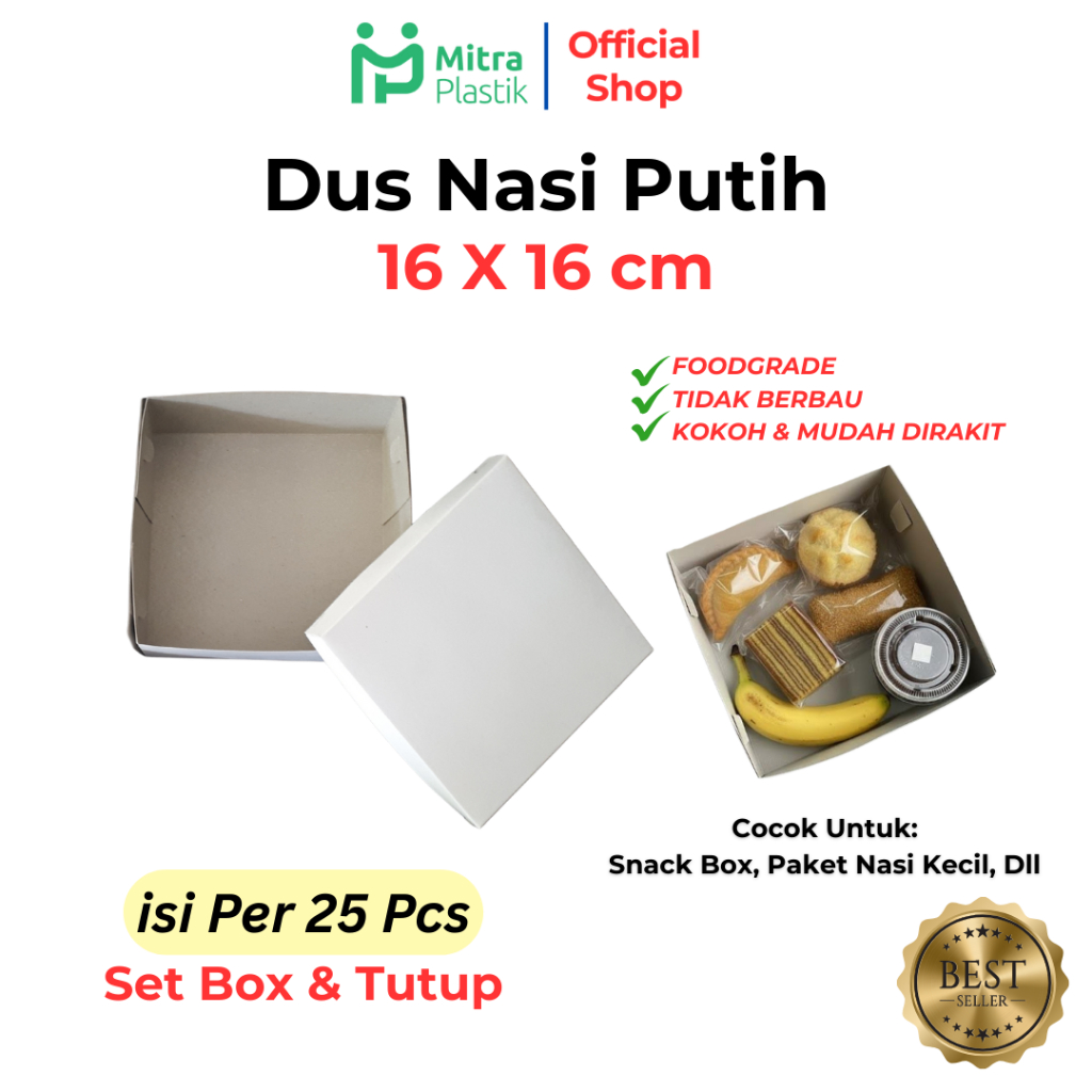 [25pcs] Dus Nasi Kotak 16x16 cm Putih Polos Catering Box