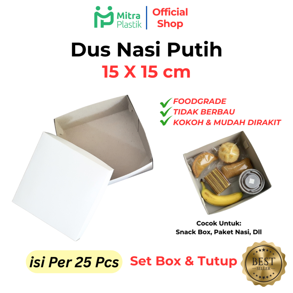 [25pcs] Dus Nasi Kotak 15x15 cm Putih Polos Catering Box