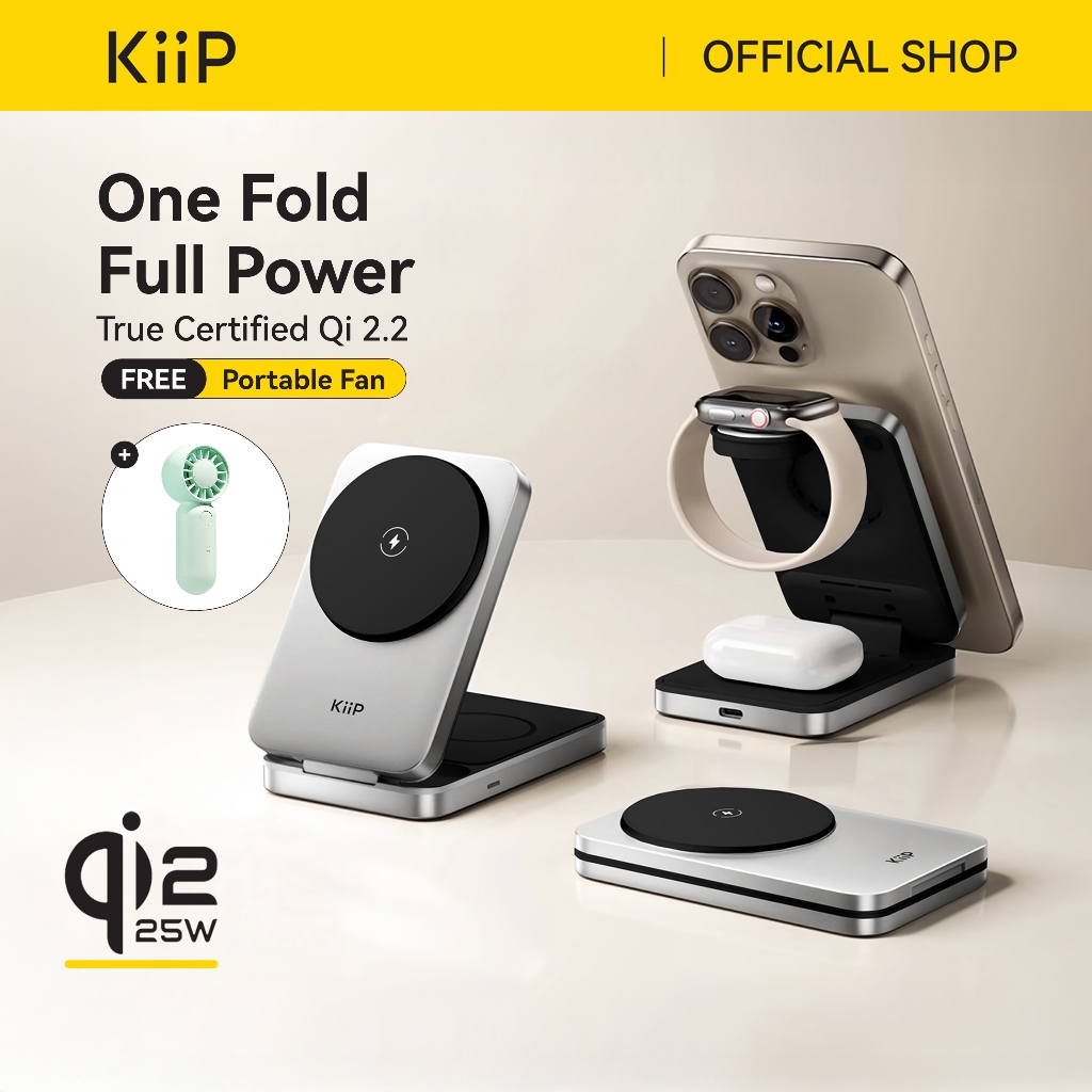 KiiP PWC02 3in1 Magnetic Wireless Charging 25W Foldable Portable Wireless Charger Magsafe Qi2.2 Trav