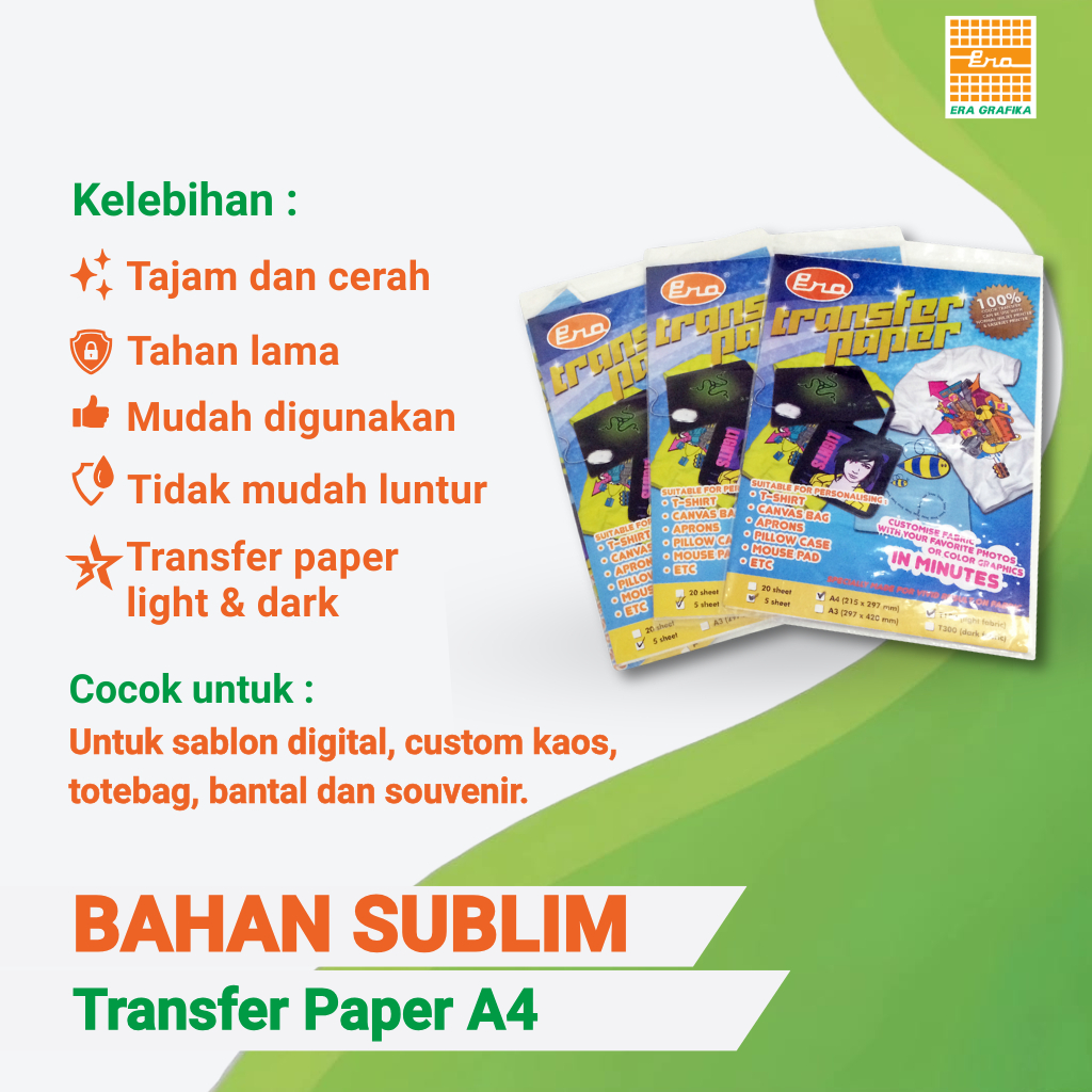 Kertas Transfer Inkjet A4 untuk Sablon Baju | Inkjet Transfer Paper