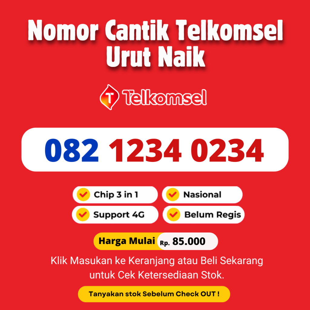 Nomor Cantik Telkomsel Seri Urut Naik 11 Digit Murah - Nomor Cantik Simpati 11 Digit Support 4G LTE