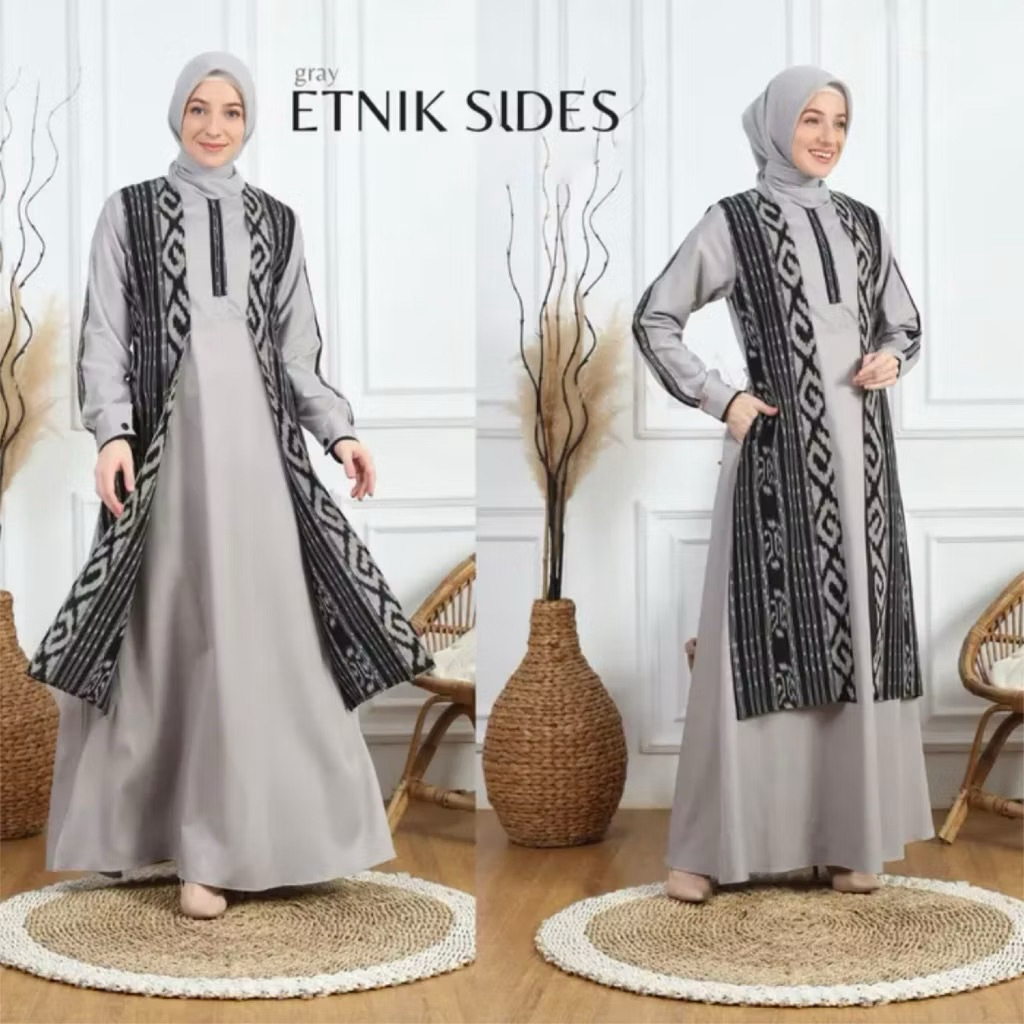 Gamis raya rayon mix tenun - Gamis muslim wanita model kekinian etnik modern