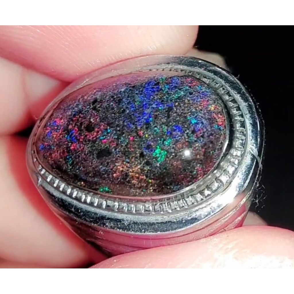 cincin black opal andamoka matrix natural asli alam Australia