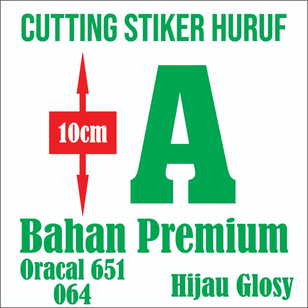 Stiker Huruf Oracal Premium Tinggi 10cm Hijau