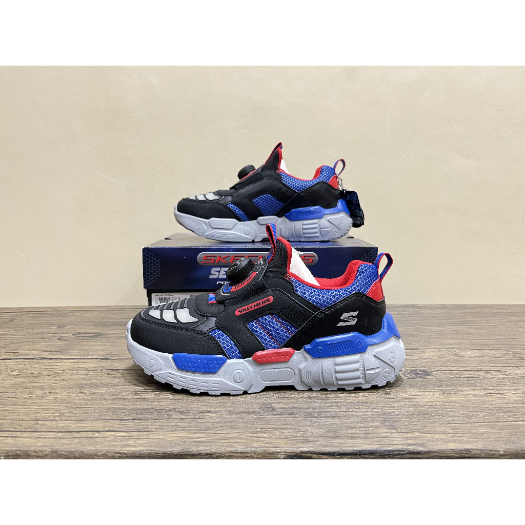 Sepatu Slip On Casual anak Skechers S Lights Turbo Fuse Selectrons Black Red Blue 400170L/BKRB Origi