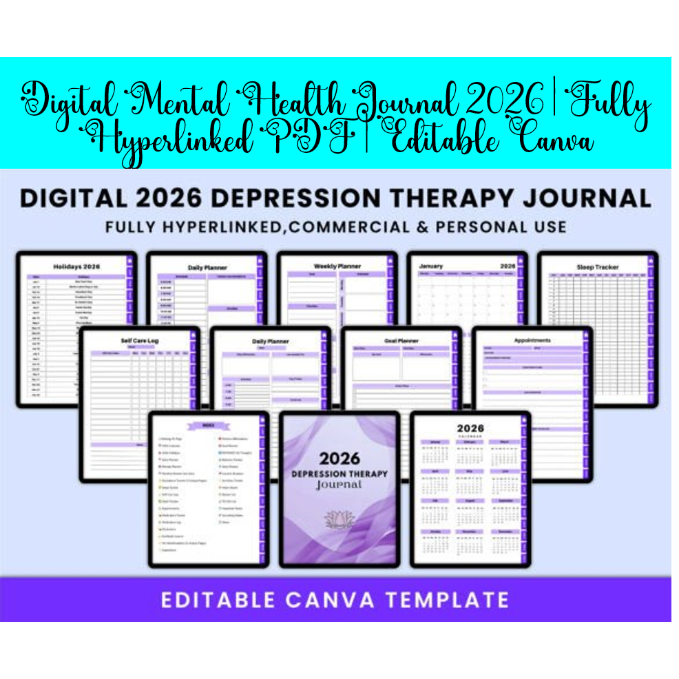 Digital Mental Health Journal 2026 | Fully Hyperlinked PDF | Editable Canva