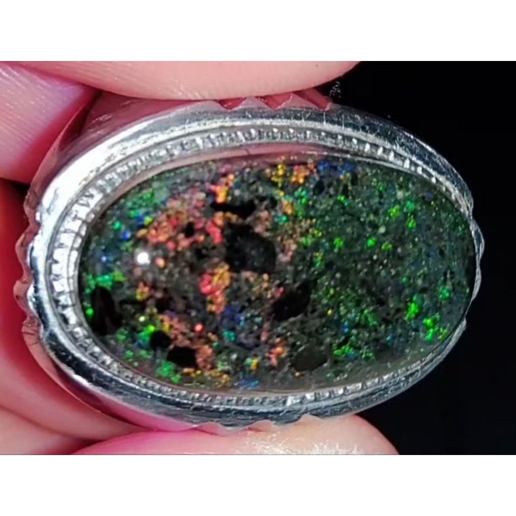 cincin black opal andamoka matrix natural asli alam australia