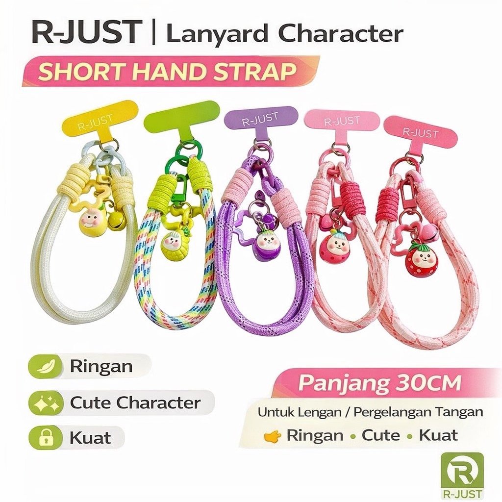[ TERBARU ] R-JUST LANYARD NEW DESIGN PREMIUM PASTEL COLOR TALI GANTUNGAN HP PENDEK TEBAL PREMIUM
