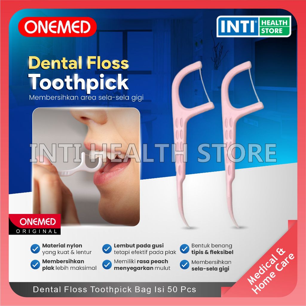 Onemed | Refill Dental Floss Toothpick Bag Isi 50 Pcs | Benang Gigi