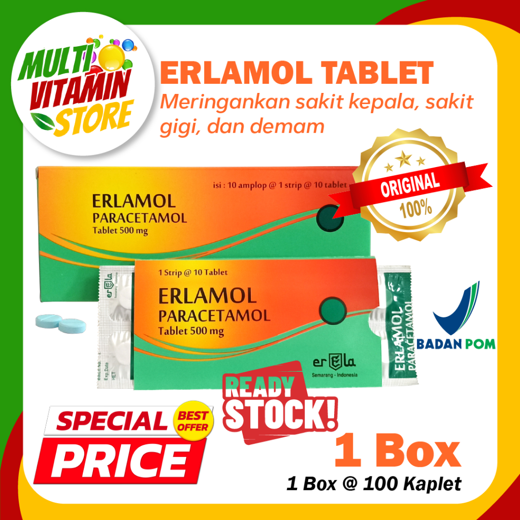 (BISA COD) ERLAMOL Paracetamol Tablet 500 mg - 1 Box 100 Tablet