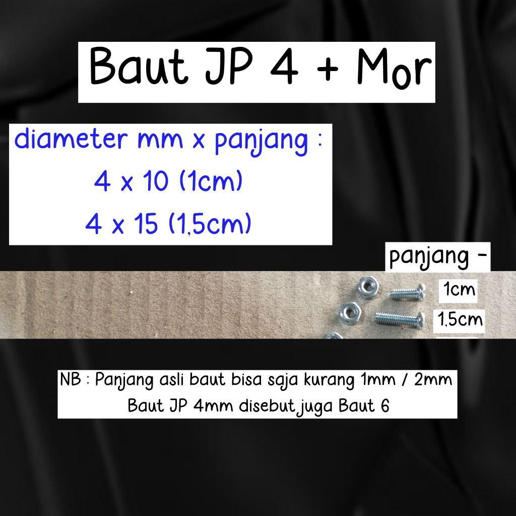 BAUT diameter 4mm JP panjang 1cm dan 1.5cm / 4x10 4x15 4mm x 10mm 4mm x 15mm ( kepala bulat timbul )