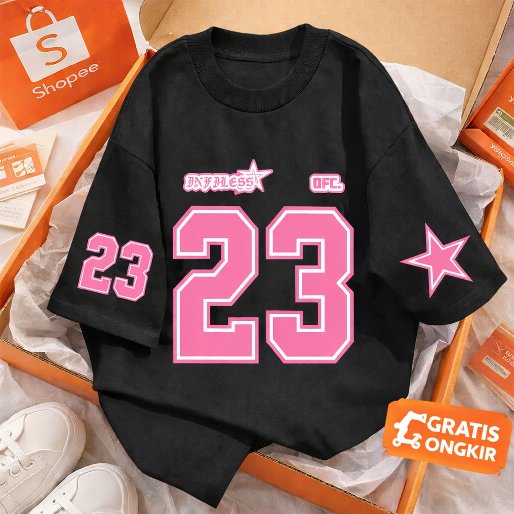 Kaos Vintage No 23 Oversize Atasan Jersey Olahraga Hitam Putih Hijab Wanita Baju Muslim Distro Angka