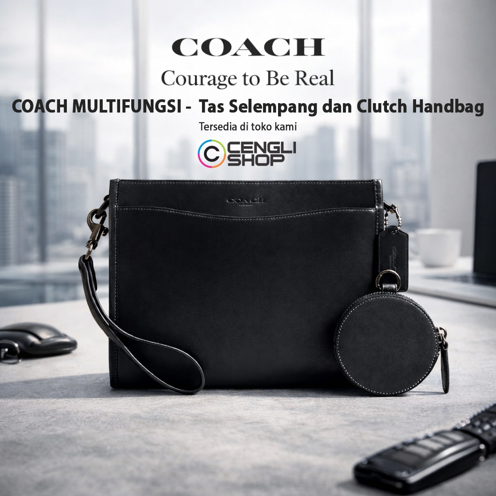 COACH MULTIFUNGSI-Tas Selempang dan Clutch Handbag Genggam Tangan Dompet Kecil Kulit