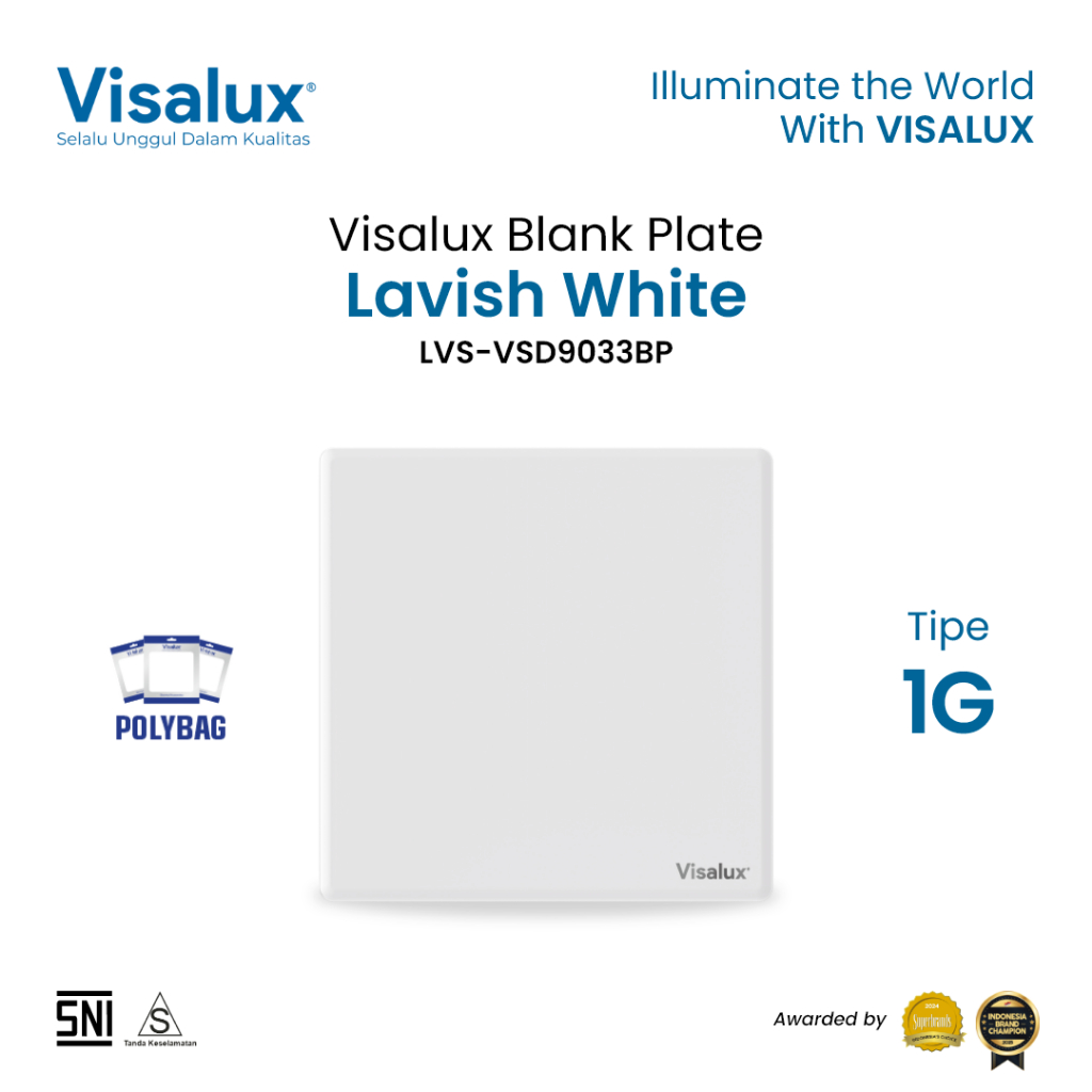 Visalux Blank Plate Lavish Series - 1G White / Plat Kosong Penutup Saklar/Stop Kontak Premium (LVS-V