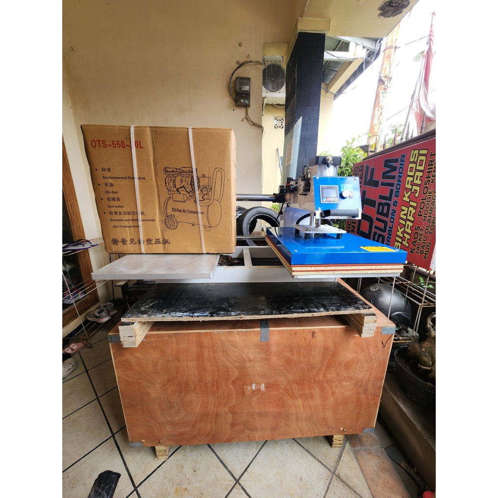 Mesin Press Kaos OTOMATIS Kanan Kiri Pneumatic / Hidrolik ukuran 40x60 Press Sablon Kaos DTF Polyfle