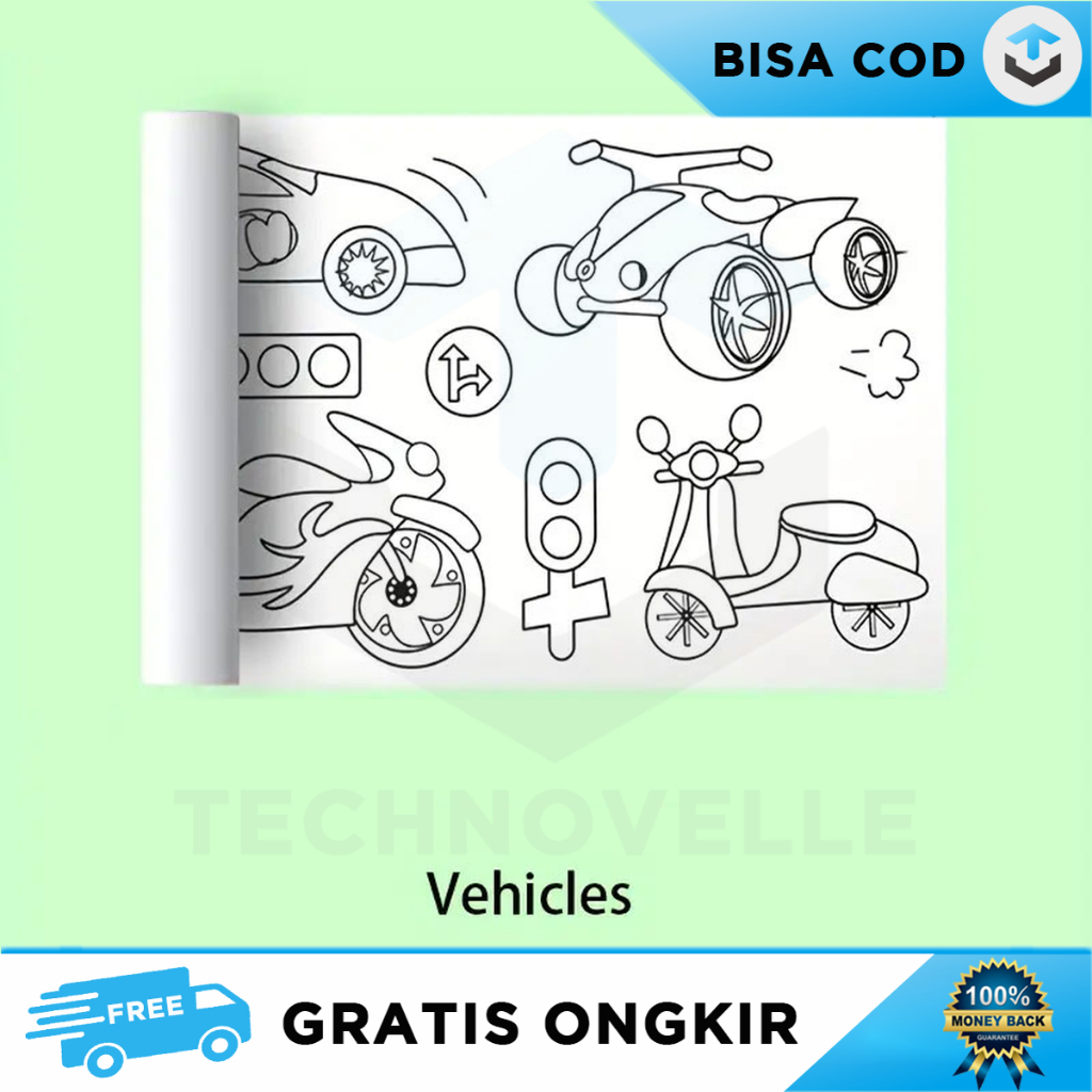 KERTAS MEWARNAI ANAK BELAJAR TEMPEL DINDING PANJANG KARAKTER EDUKASI ILUSTRASI CERIA GAMBAR WARNA ED