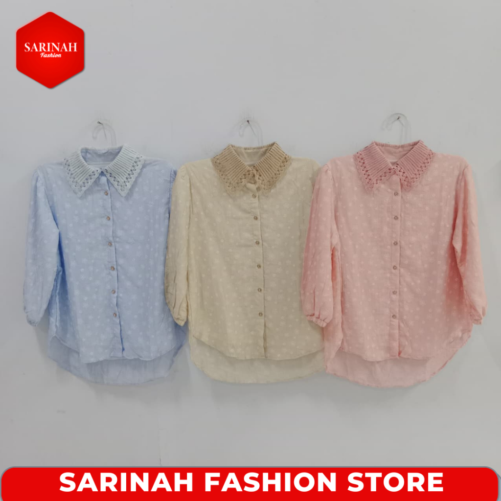 Blus Lengan Panjang Atasan Wanita Motif Bunga Timbul