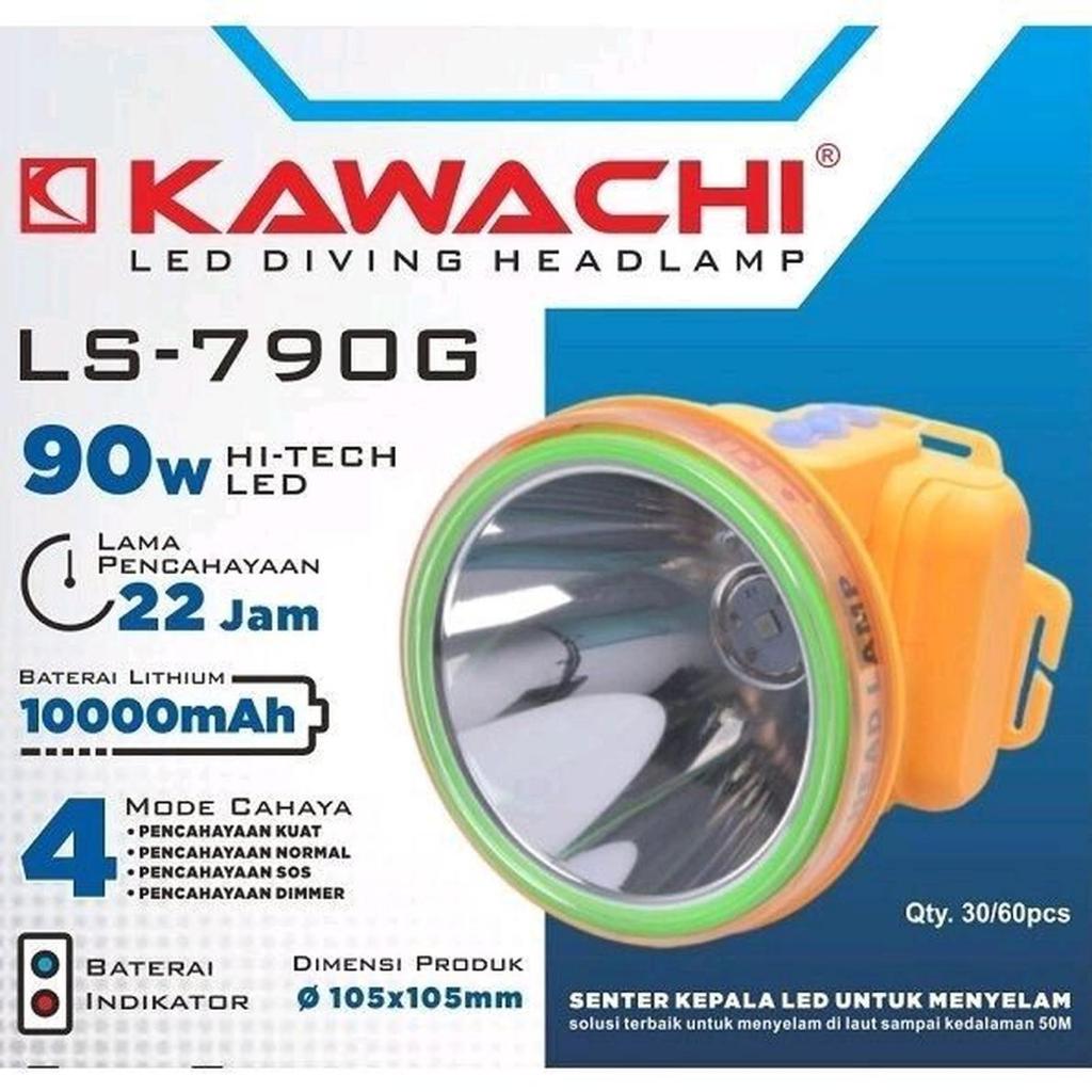 Senter Kepala Selam Kawachi LS-790G - Pencahayaan Dimmer, Tahan Air 50M, Baterai 10.000mAh