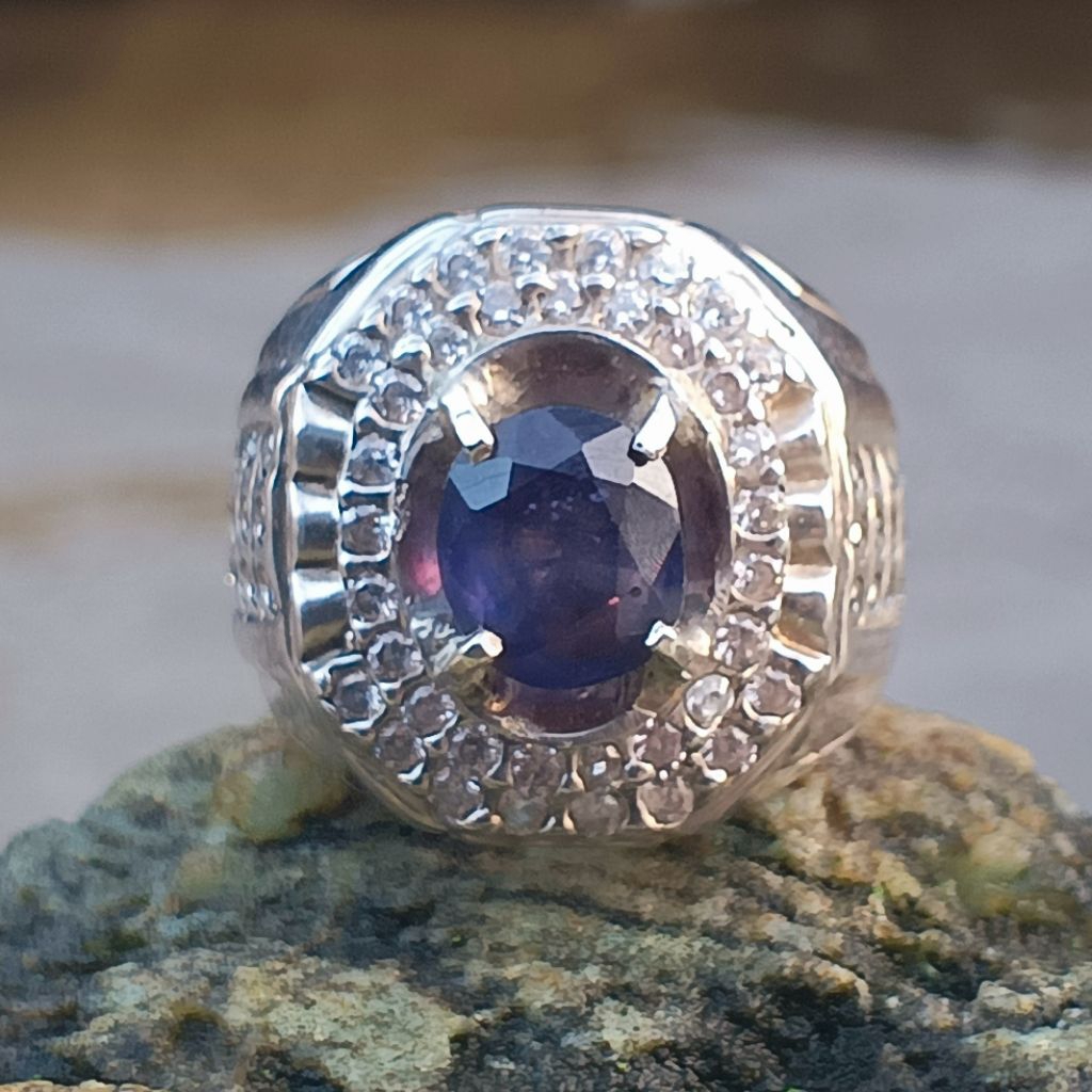 blue safir ring perak microsetting