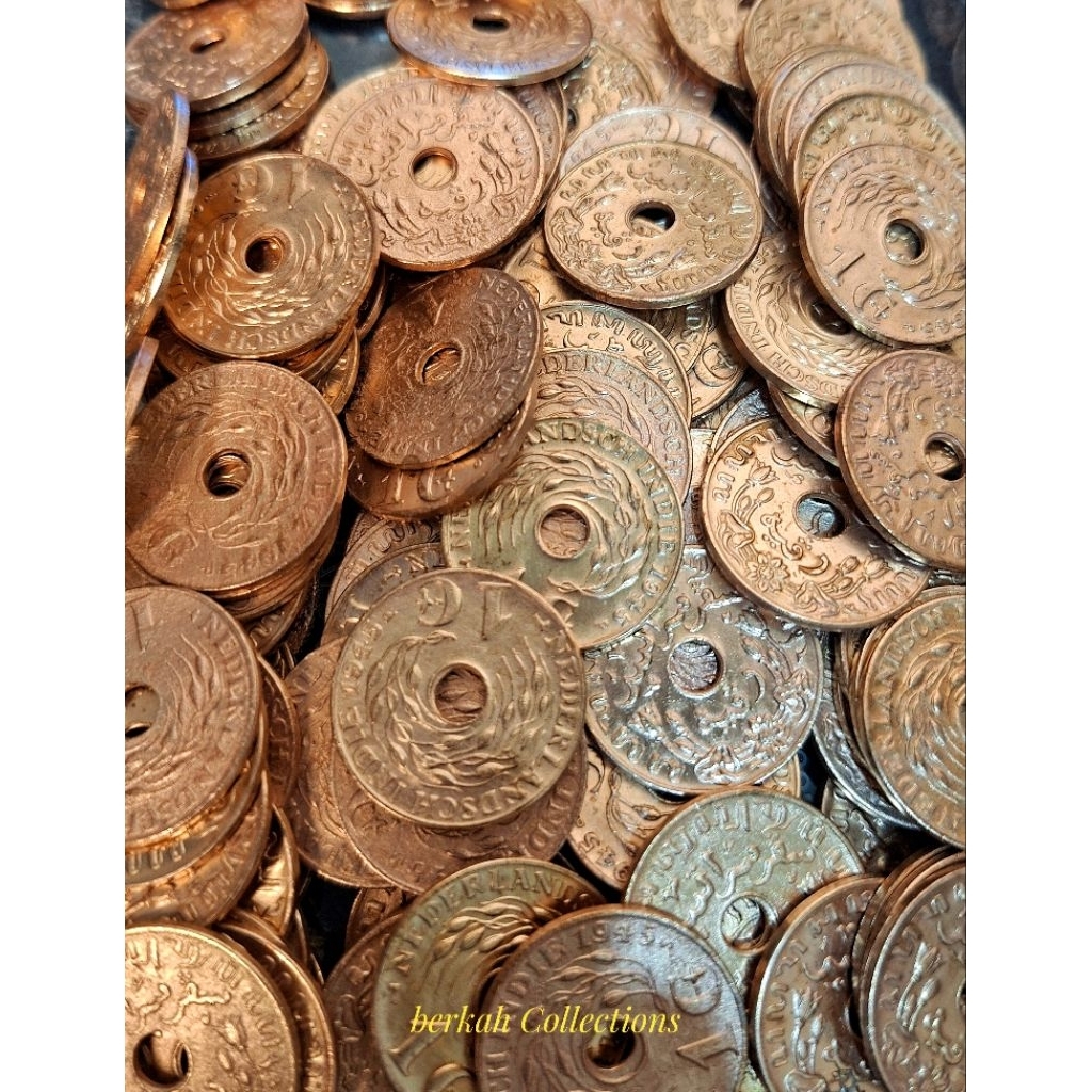 uang koin 1 sen bolong tembaga koleksi