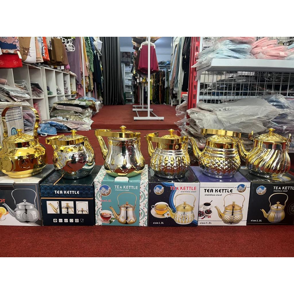 Teko Arab Ibrik Ukiran Emas Perak – Teko Zam-zam, Teh Kopi, Hiasan Elegan