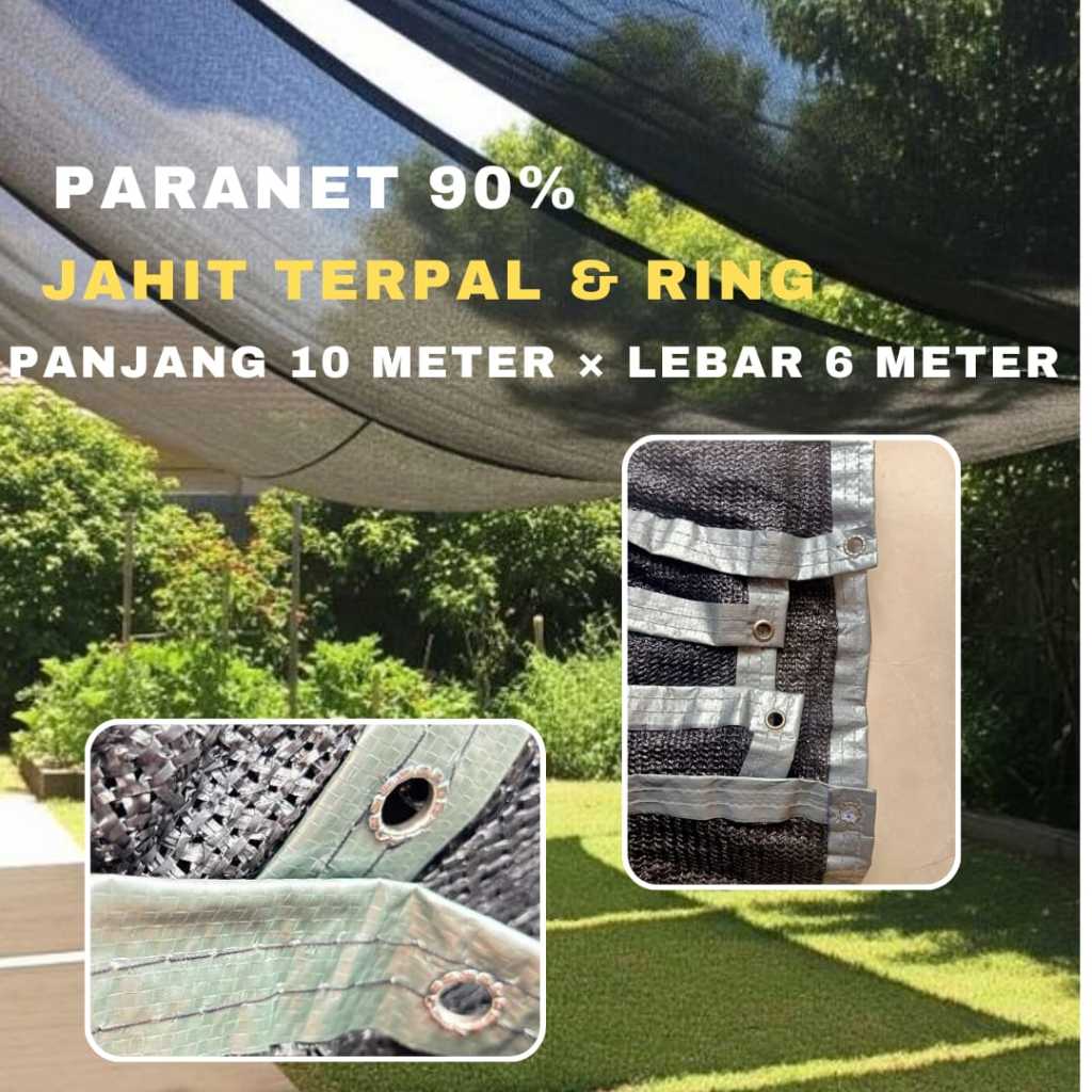 Jaring Paranet 90% Panjang 10 Meter x Lebar 6 Meter ( Paranet Jahit + Lubang Pengait )