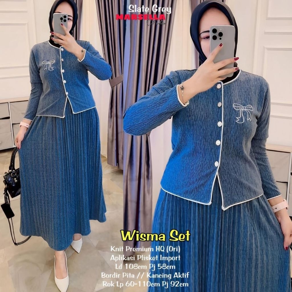 Marsella -Wisma #1 Set Rok Wanita Knit X Aplikasi Plisket Import Bordir Pita//Kancing Aktif