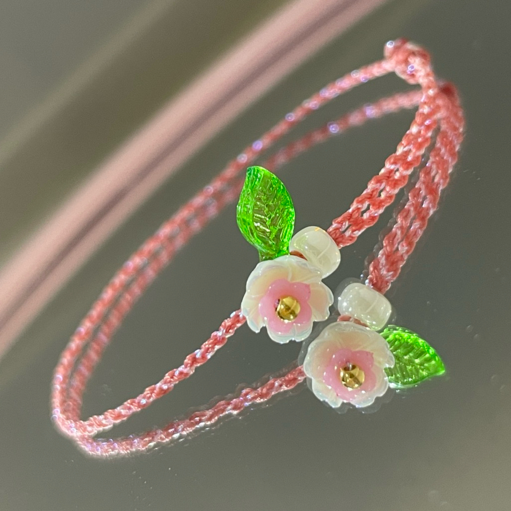 Gelang Tali Manik Bunga Variasi Emas Kadar (24K 999) Charm Bola Mini