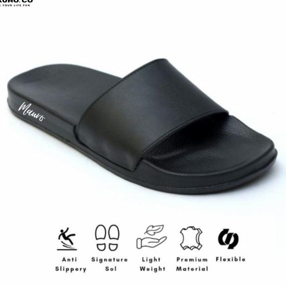 fiuri stor - sandal slide pria sandal selop basic polos hitam upper lock system
