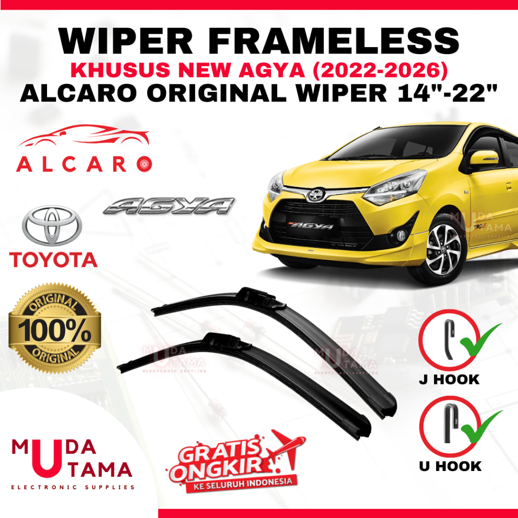 Wiper Frameless NEW AGYA 2022 s/d 2026 Original Alcaro - Sapu Kaca NEW AGYA - Wiper NEW AGYA Framele