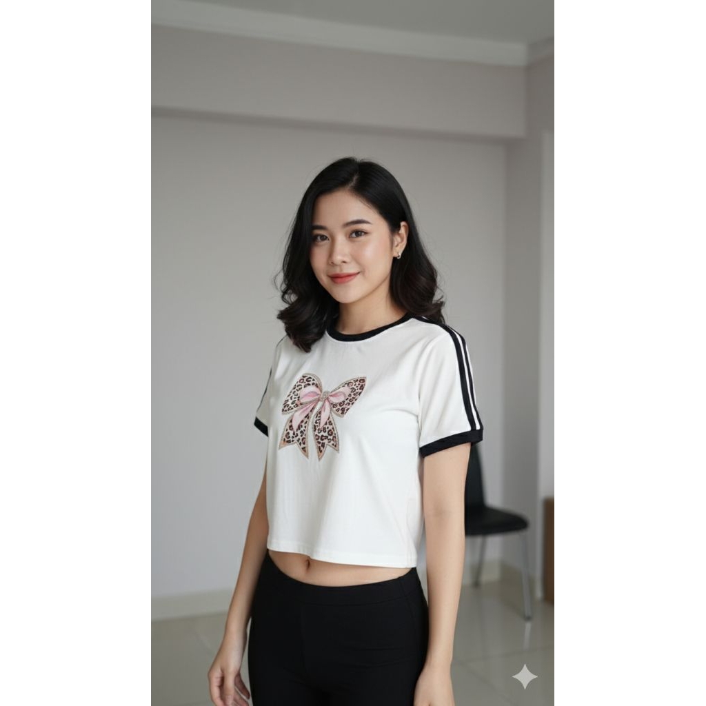 Crop top wanita - T-shirt Crop Top Lengan Pendek cewek - atasan Crop top - kaos crop Stripe - kaos l