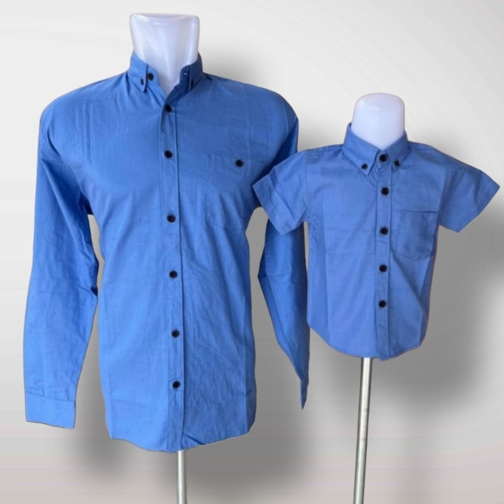 Kemeja Polos Couple Ayah & Anak Lengan Panjang Warna Soft Blue