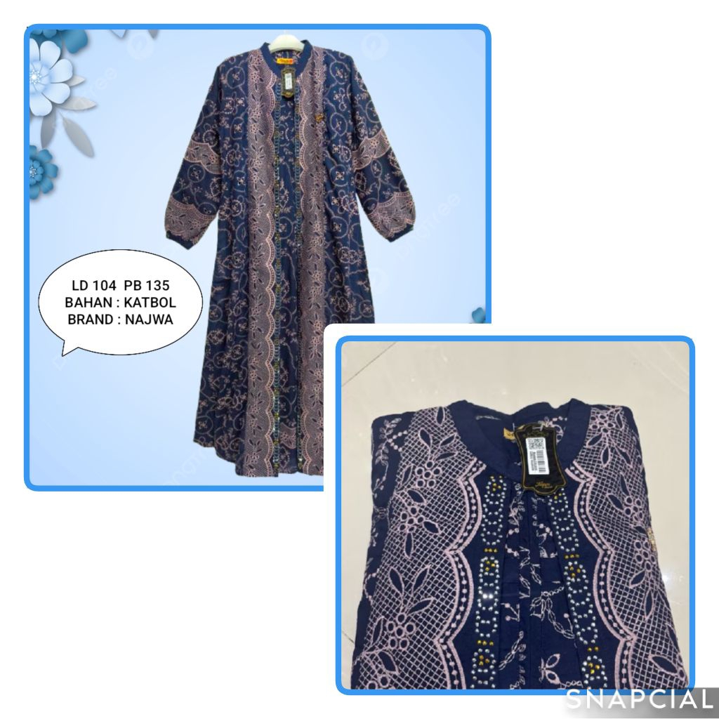 Gamis midi katun bolong Najwa, gamis midi katun bordir, gamis midi biyonse Najwa, gamis Crespo, gami
