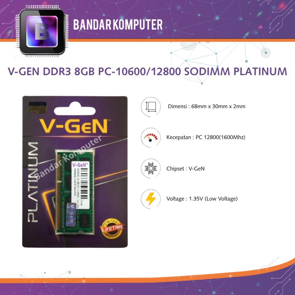 V-GEN DDR3 8GB PC-10600/12800 SODIMM PLATINUM