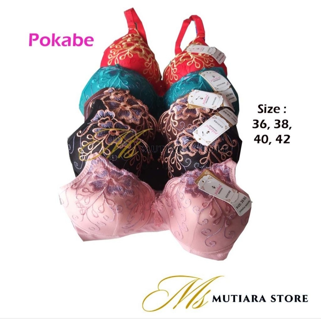 BH Wanita Size 36-42 Tanpa Kawat Motif Bordir | Pokabee 3-12 Pcs