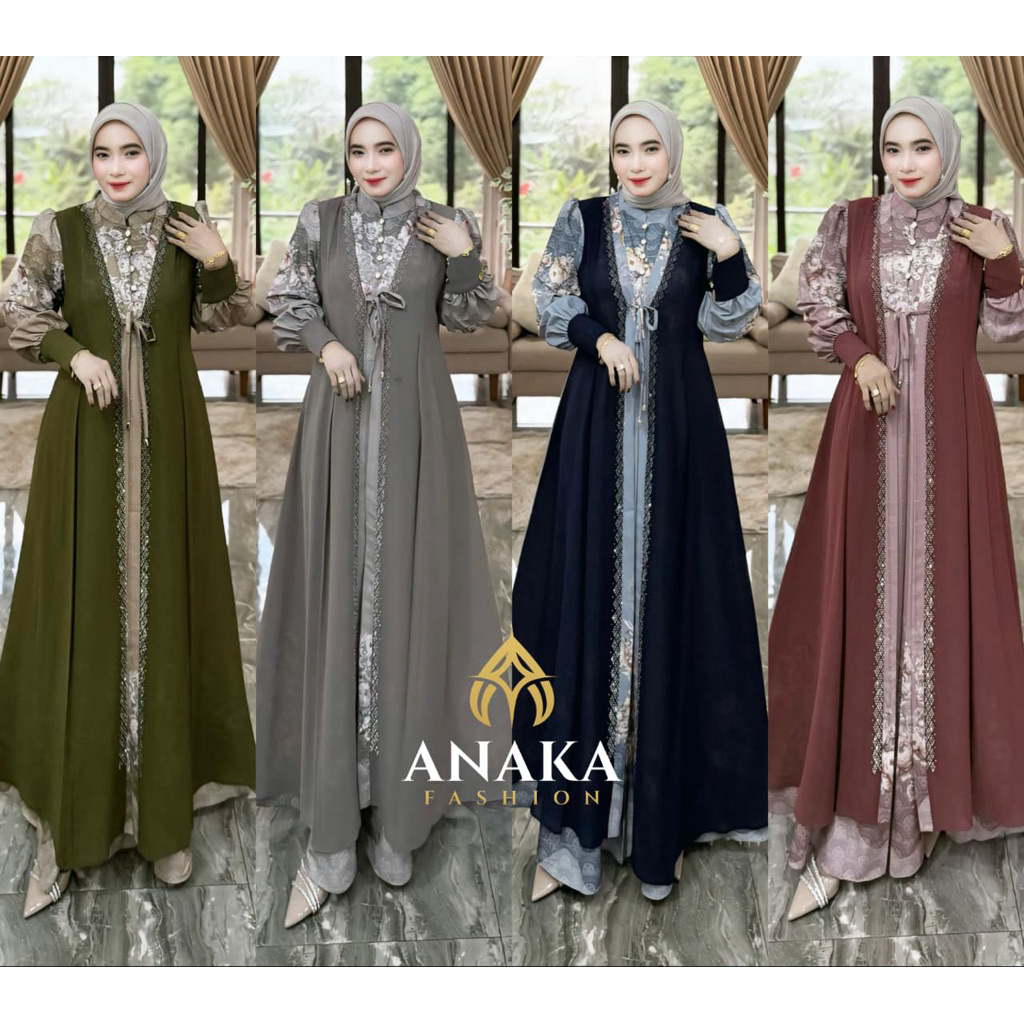 Gamis Wanita Muslimah Elegan Anaka – Dress Panjang Brokat Kombinasi Modern