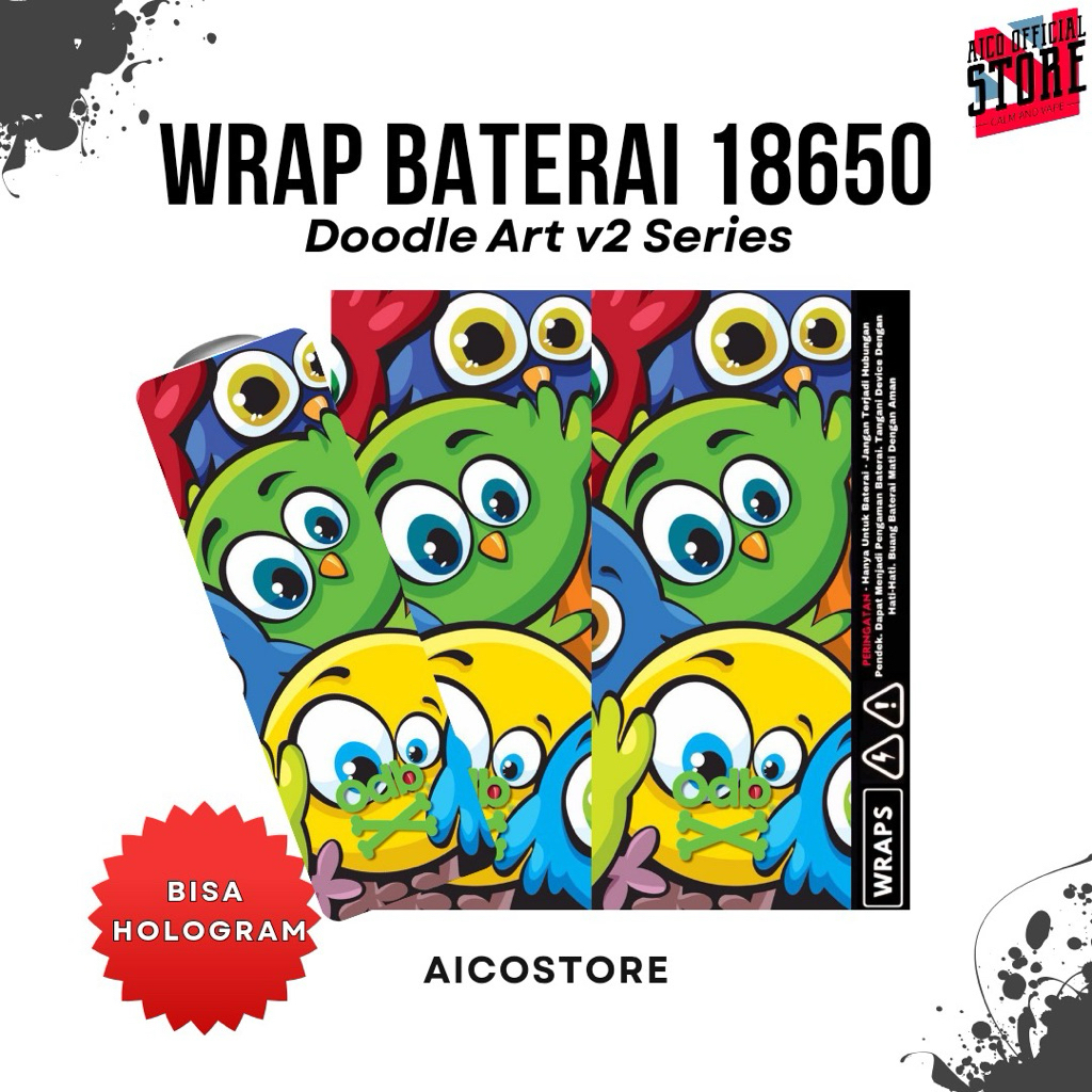LISACUSTOMESTORE – Wrap Baterai 18650 Motif Doodle Art  V2 Series Bahan Premium | Anti Air Tahan Lam