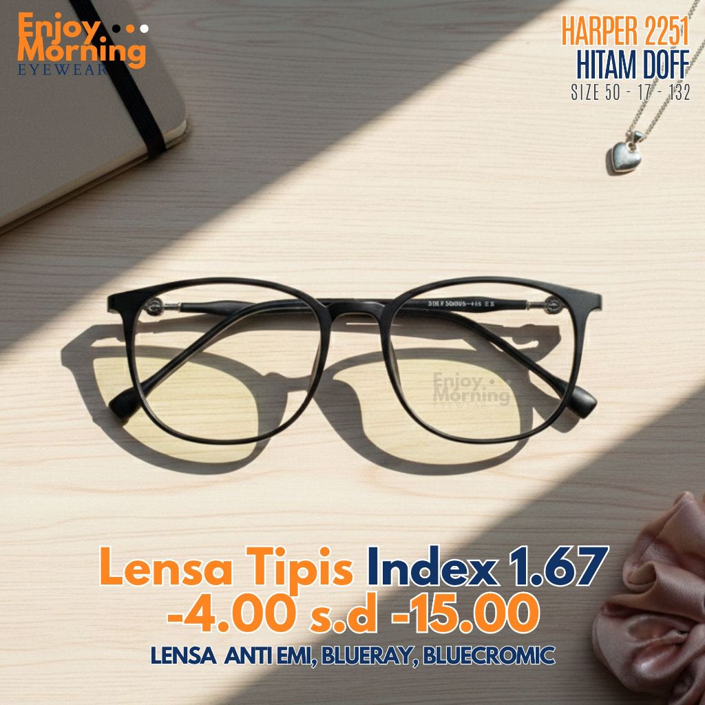 Kacamata Minus Wanita Lensa Tipis -4 sd -15 Silinder -2 Hi Index 1.67 Anti Radiasi Blueray Photocrom