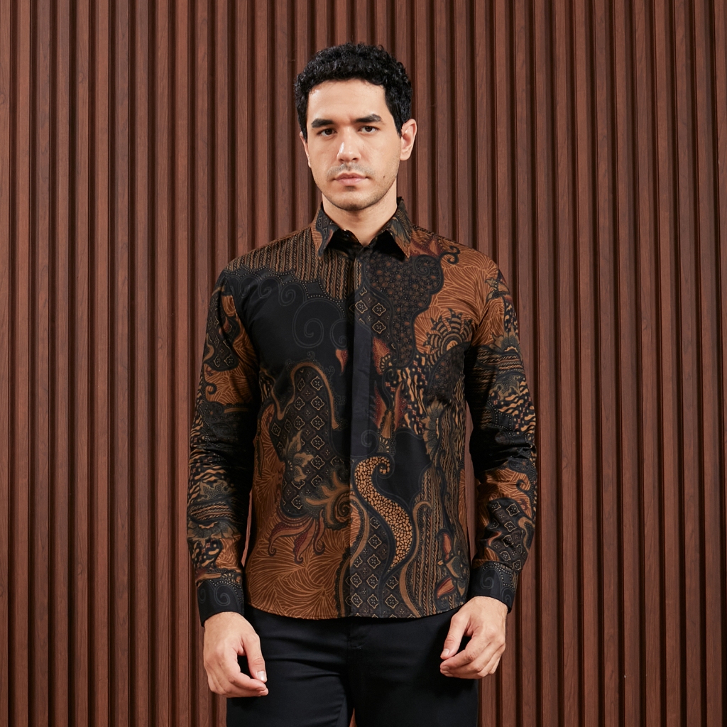 Enzy Batik Kemeja Batik Pria Slimfit Airlangga - Brown