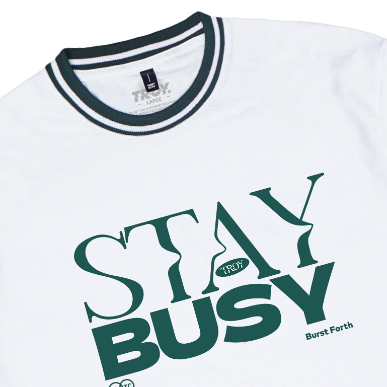 Troy Company Neck Strip Tshirt White Burst Forth - Kaos Lengan Pendek Kaos Putih KST 3101-2G1W