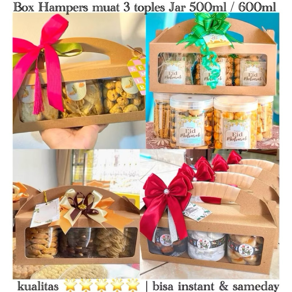 (FREE KARTU IDUL FITRI) Box Hampers Jendela Kotak muat 3 toples tabung jar 500 ml / 600 ml kotak ham