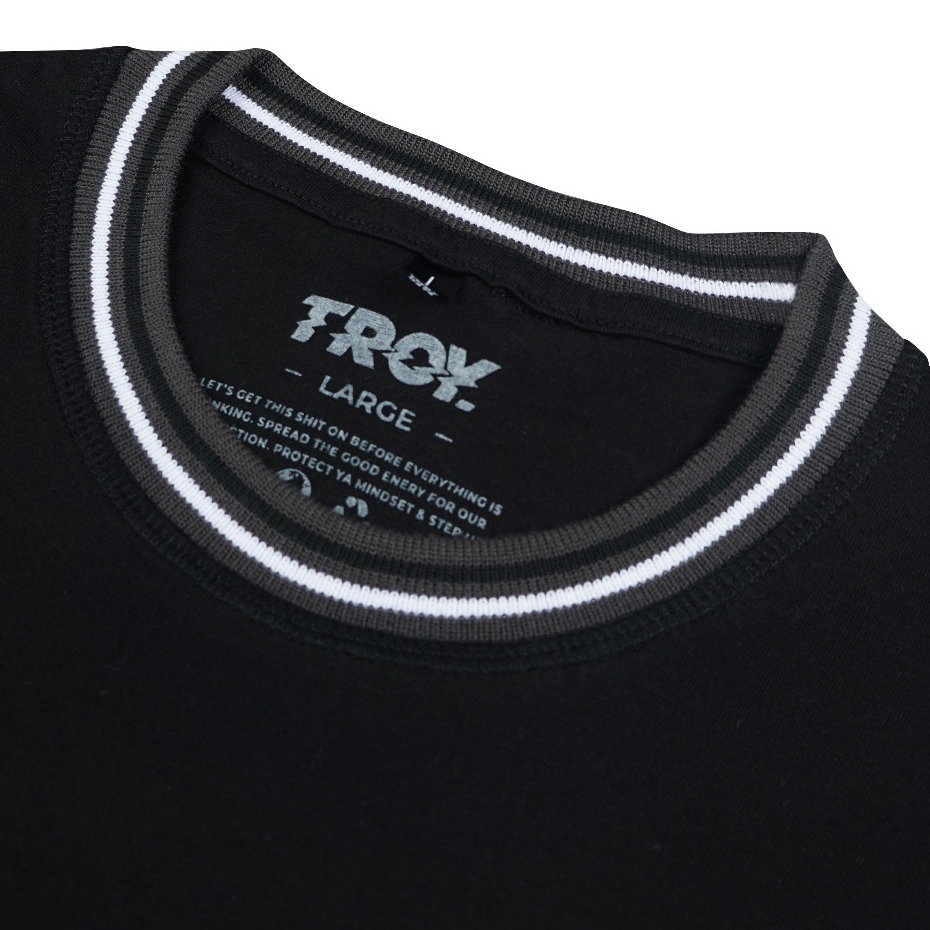 Troy Company Neck Strip Tshirt Black Evanesco Scriptum - Kaos Lengan Pendek Kaos Hitam KST 3059-3A1W1B