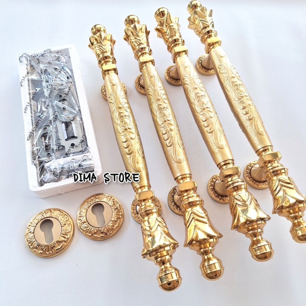 ( 4 Handle + Kunci ) Handle Pintu Kupu Tarung Kuningan Nanas Batik Kuning Gagang Pintu Kupu Kupu Kla