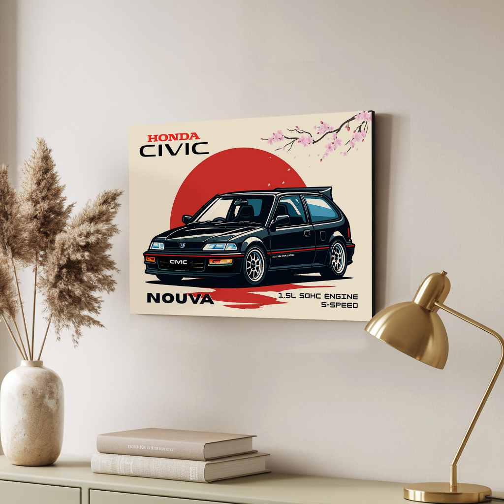 Civic Nouva Poster Honda JDM Retro Dekorasi Garasi Hiasan Dinding