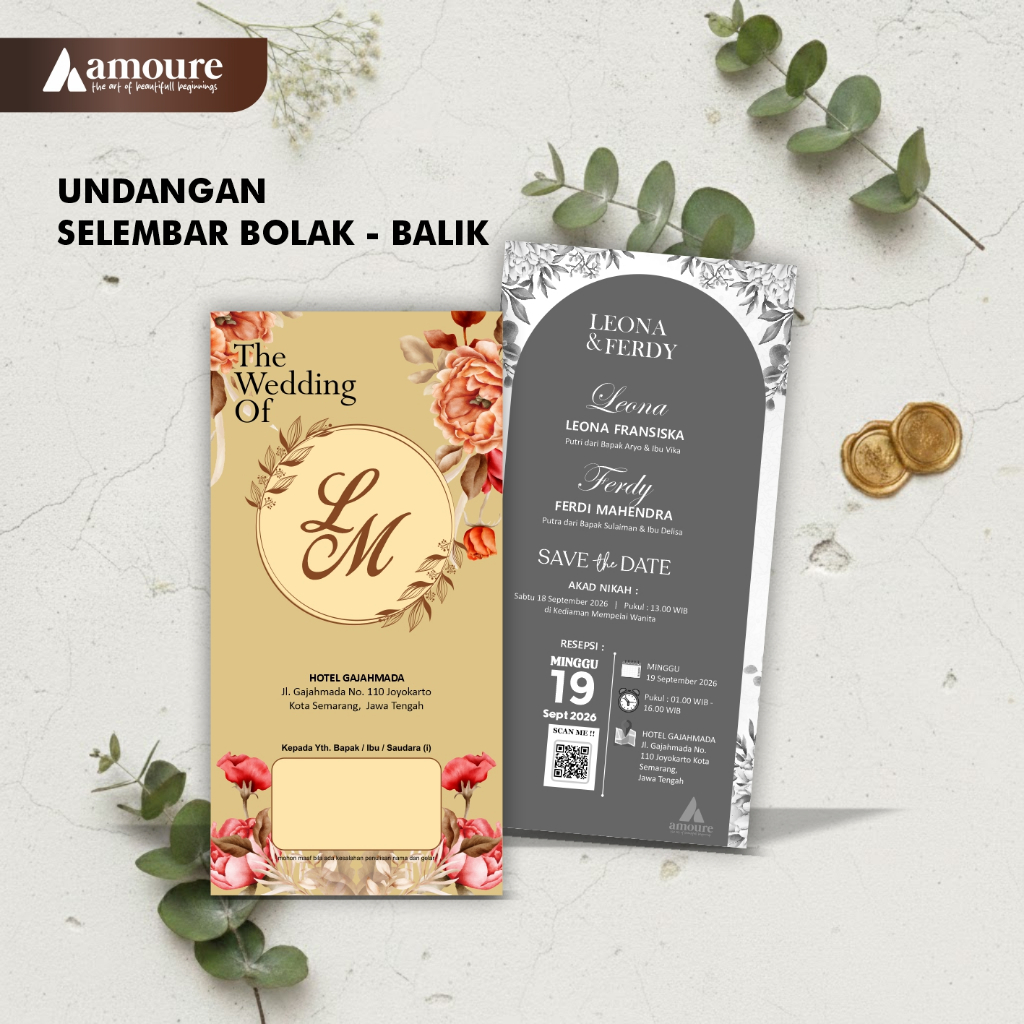 Undangan Pernikahan 1 Lembar Bolak Balik Simple Minimalis / Undangan Pernikahan 1 Lembar Custom