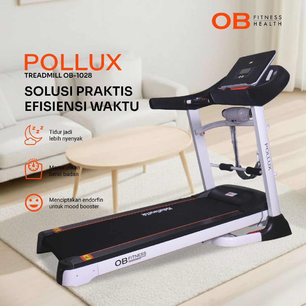 Treadmill OB Fit POLLUX OB-1028 – Auto Incline, Multifungsi, Brushless Motor, Max 140 kg