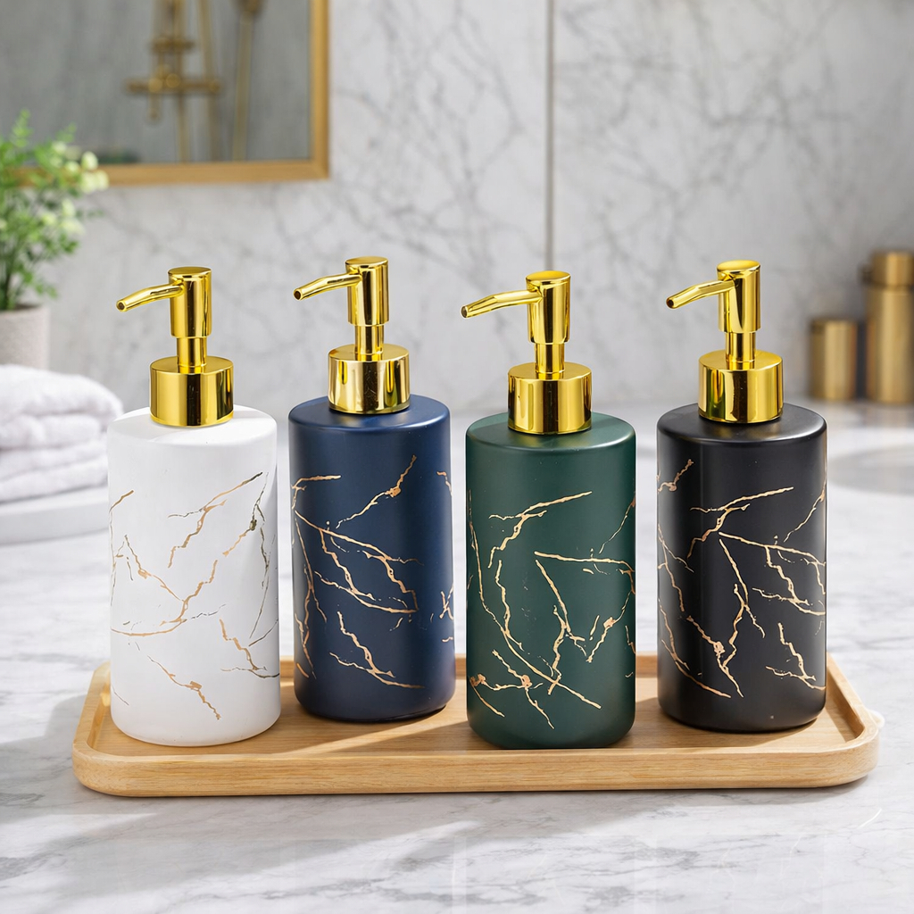 Souvenir Botol Sabun Pump Bottle Soap Dispenser Glass Kaca Motif Marble