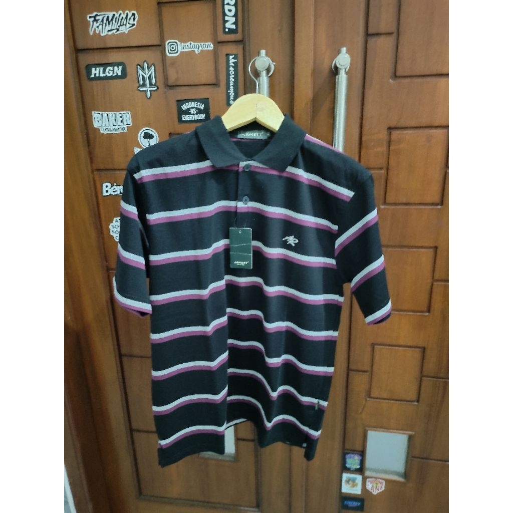 Kaos Polo Pria Arnett UK M&L Garis" Hitam Ungu || 100%Original