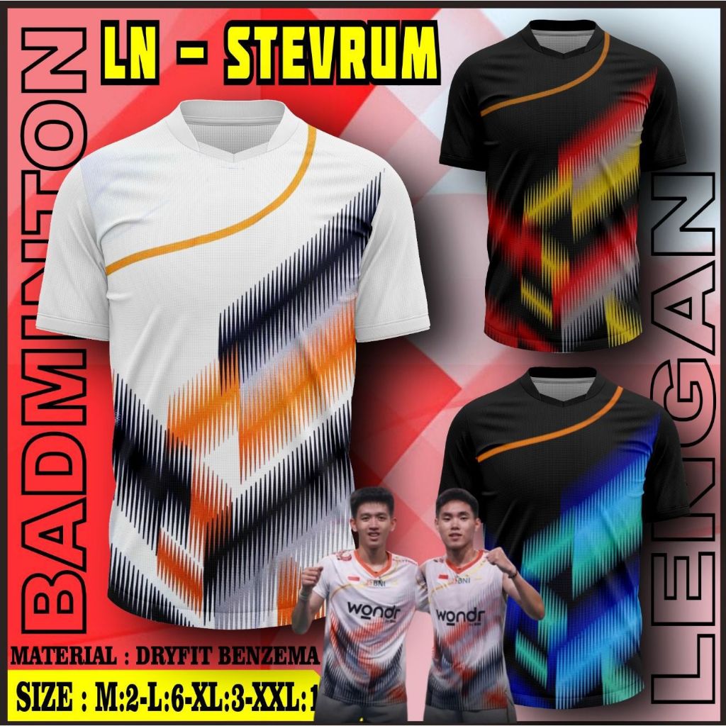 12 PCS - LN STEVRUM / Kaos Badminton / Baju Badminton / Jersey Badminton / Atasan Badminton / Kaos V