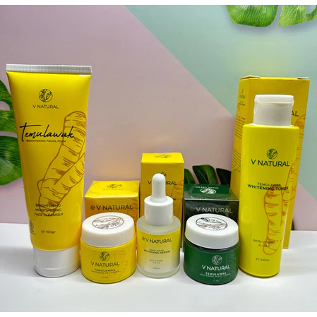 V NATURAL Temulawak Paket Skincare BPOM | Foam + Toner + Serum + Day Cream + Night Cream